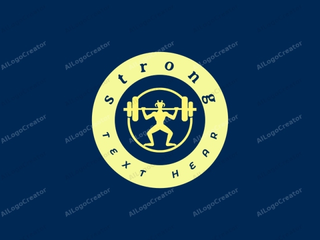 The logo is a simplistic and stylized depiction of a person performing a weightlifting exercise, specifically a back squat. The person is illustrated in a flat, yellow silhouette against a deep navy blue background. The yellow figure is depicted in a dynamic pose