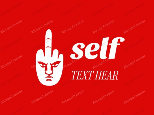 This image features a stylized face of a person superimposed on a solid red background. The person's face is rendered in a minimalist, flat, and cartoonish manner with sharp lines and a lack of detail beyond basic features. The face