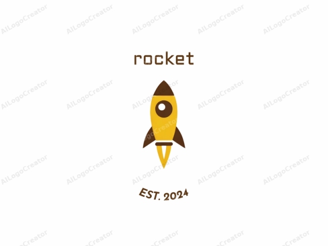 This is a simple, flat design logo of a rocket. The rocket is primarily yellow, with a brown nose cone at the top and a brown engine at the bottom. The design is clean and minimalist, utilizing a solid color palette and a smooth