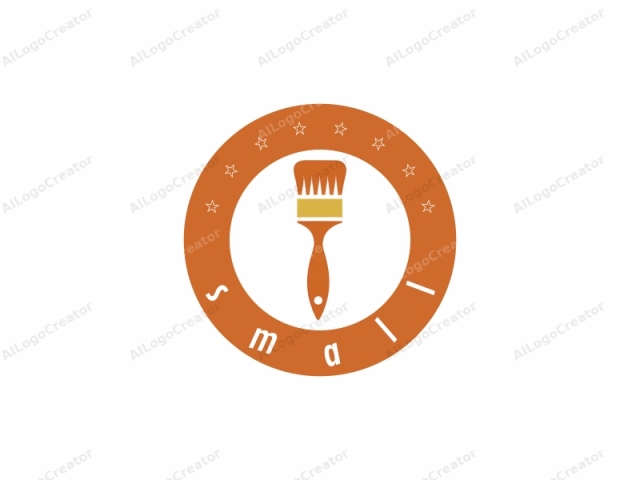 Das Logo zeigt eine minimalistische, flache Darstellung eines Pinsels. Der Pinsel ist in einfarbigen Farben mit einem fettem, sauberen Design illustriert. Der Griff ist in einem tiefen Orange mit einer abgerundeten, ergonomischen Form. Der Pinselteil ist vertikal positioniert,