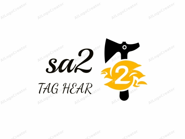 characterized by its simplicity and bold design. This is a stylized logo featuring a black, abstract figure of a hammer and a bright yellow flame, both set against a plain white background. The hammer's handle is depicted in its entirety, tapering