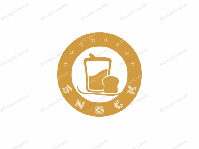 This logo is a simplistic, monochromatic drawing created using a warm golden yellow color against a stark white background. The subject features a stylized representation of a cup filled with milk and a piece of bread, both depicted in the same color.