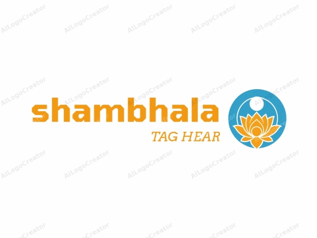 This digital logo features a simplistic, minimalist design. At the center is an elegant orange lotus flower with six evenly spaced, petal-like segments radiating outward from a central, round base. The petals are symmetrical and slightly curved, creating