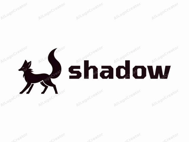 which features a stylized, minimalistic depiction of a fox. The image is rendered in a crisp, black silhouette against a plain white background. The fox is positioned in a side profile, showcasing its sleek, elongated body and prominent, bush