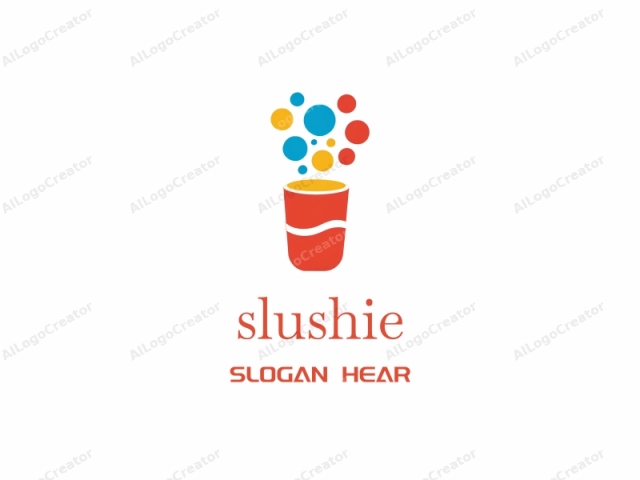 in a digital medium. This is a minimalist, abstract logo featuring a stylized cup filled with colorful bubbles. The cup, which appears to be red, is centered against a white background and has a simple, wave-like design on its body, adding