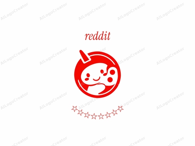 This is a simplified, digital logo, characterized by bold, clean lines and vibrant red color on a white background. The design features a stylized, cartoonish depiction of a cheerful face. The face is oval-shaped, with a small triangular nose