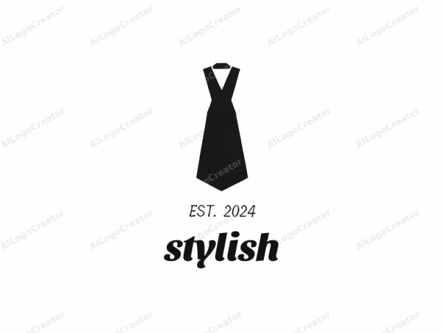 which is a minimalist black and white vector graphic of a tie. The design is simplistic and clean, characterized by sharp lines and solid black shapes against a stark white background. The tie, depicted in a flat, two-dimensional style, features a classic