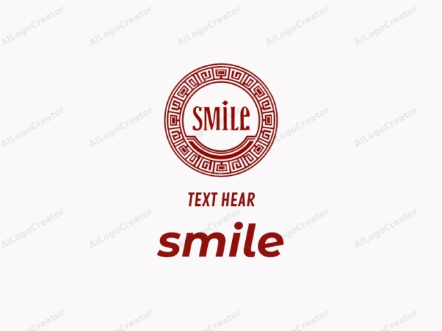 This is a logo featuring a circular design in a minimalist style. The entire image is presented on a white background. At the center, the word "SMILE" is written in an elegant, bold, serif font in red color, occupying most