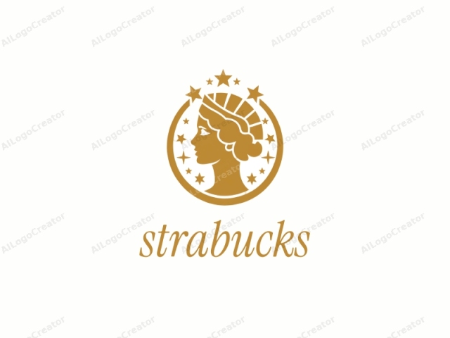 This is a stylized, minimalist golden brown logo design depicting the profile of a female figure with an upward-facing head and a serene expression. The logo is circular, with the woman’s head occupying the majority of the space. She wears a flowing