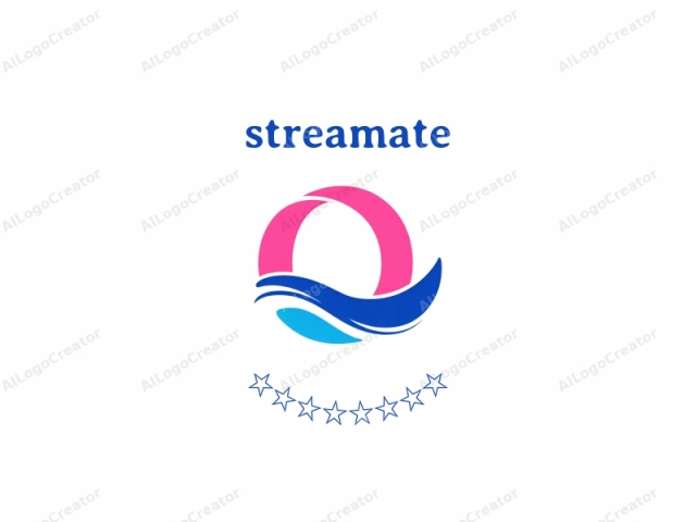 Este es un logo abstracto minimalista, que presenta dos bloques de colores distintos y líneas fluidas y dinámicas. La imagen central consiste en un gran círculo rosa superpuesto por un círculo blanco más pequeño. A la derecha, una onda azul audaz se desplaza hacia abajo, creando un