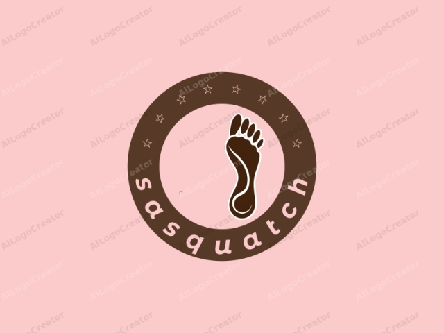 This logo image, rendered in a minimalist style, features a single dark brown foot print set against a light pink background. The foot print is centrally positioned and is outlined in white, emphasizing its shape and contours. Surrounding the image, intricate golden