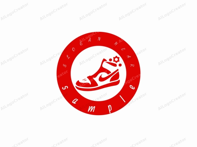 This is a digital, flat logo design depicting a high-top Nike sneaker. The logo features a vibrant red color that contrasts sharply against a plain white background. The sneaker is simplified, using a minimalistic style, and is rendered in a