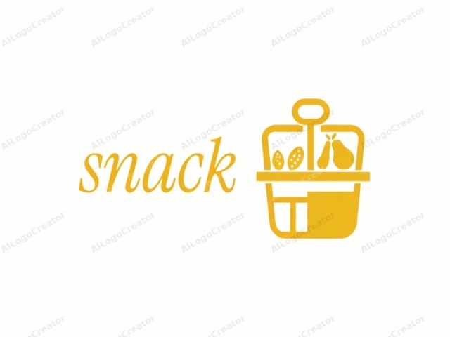 This is a simple, monochromatic, flat logo in a minimalist style. The logo features a yellow, rectangular shopping basket with rounded corners, prominently placed in the center of the image. The basket is divided into four sections by thick, vertical