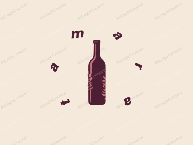 Este es un dibujo digital minimalista en estilo vectorial de una botella de vino. La botella se representa en un color burdeos oscuro, típico del vidrio utilizado en las botellas de vino. La botella está en posición vertical, centrada sobre un fondo de color crema, que proporciona