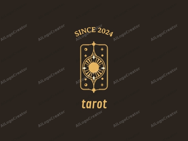 The image is a minimalist, stylized design that resembles a tarot card or astrological symbol. It features a central, sun-like element with rays emanating from a central point, surrounded by a circular frame. The sun has an abstract,