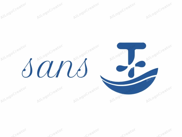 The image is a digital illustration featuring a simple, minimalist design. The logo consists of a stylized blue water drop falling from a large blue 'T' symbol. The 'T' is positioned at the top of the image with its horizontal bar