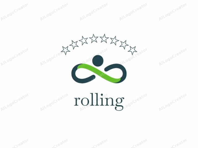 focusing on its stylistic and symbolic elements. This is a digital graphic logo with a minimalist design. The logo consists of an infinity symbol, represented by two intersecting arcs, in shades of dark blue and green. The infinity symbol is the main