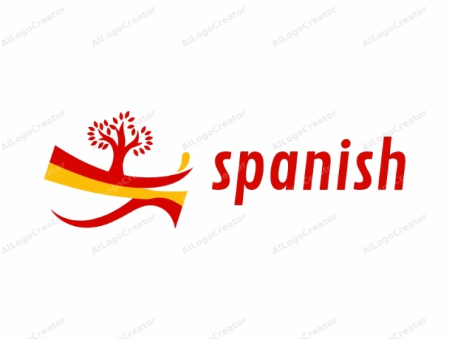 This is a digital, vector graphic logo featuring an abstract representation of a stylized tree and a dynamic, curving element. The tree is depicted in a minimalist yet striking style, with a red trunk and branches and a red leaf pattern. The