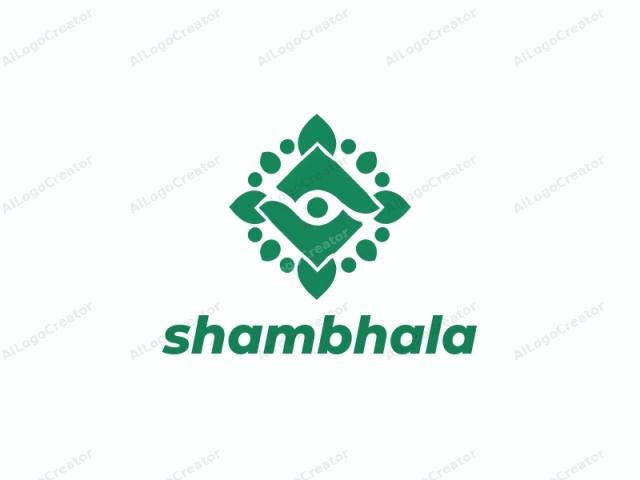 This is a minimalist logo consisting of a geometric design in a green color on a white background. The central motif is a diamond shape with a symmetrical arrangement of smaller green diamond shapes radiating outward. At the center of the diamond, there is