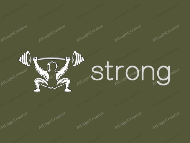 a muscular person lifting a barbell. The image is digitally created with a minimalist, graphic art style, featuring a green background and white line art. The central figure is a muscular man in a squatting position, holding a weight bar horizontally at