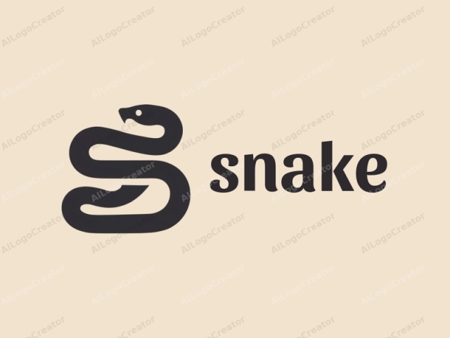 This image is a minimalist black silhouette logo of a snake. The snake is depicted in a smooth, continuous curve with its head turned to the right and its tail curved upwards, forming a classic snake shape. The head is elongated with a pointed