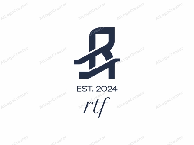 白色背景上呈現深藍色的風格化字母"R"和"A"。設計極簡且幾何,展現兩個相互交錯的抽象字母形狀。字母"R"以流暢的曲線形狀呈現,