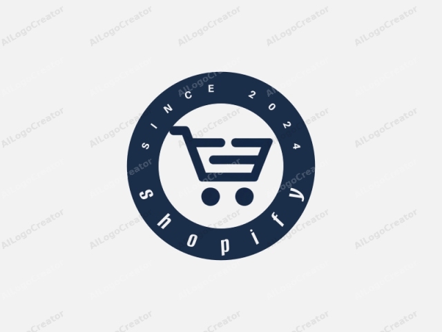 employing a minimalist and modern design. The image is a digital drawing, featuring a simplified and stylized depiction of a shopping cart. The cart is rendered in solid black lines against a plain white background. The cart has a handle on the top left