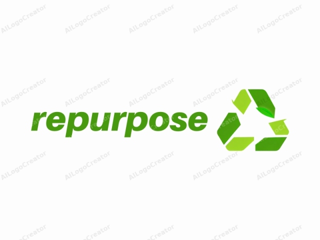 Esta es una ilustración digital minimalista de un símbolo de reciclaje. El logotipo presenta un triángulo de tres lados, donde cada lado está representado por una línea curva verde, formando un bucle continuo que rodea una hoja verde central. La hoja es ligeramente más grande que los bucles.