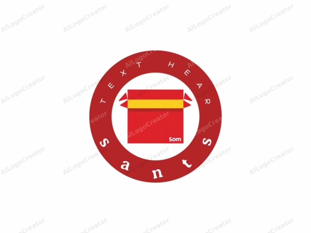 Este es un logotipo de diseño minimalista y plano que representa una caja rectangular. La caja es principalmente roja con una textura suave y uniforme, y ocupa el área central de la imagen. El borde superior de la caja está adornado con dos solapas triangulares,