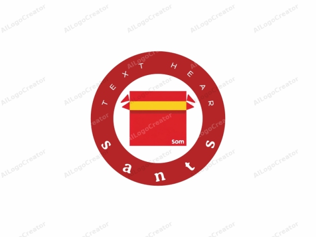 This is a minimalist, flat design logo representing a rectangular box. The box is primarily red with a smooth, uniform texture, and it occupies the central area of the image. The top edge of the box is adorned with two triangular flaps,