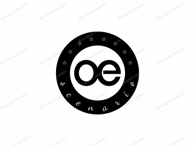 The logo consists of a minimalistic design with a bold, modern aesthetic. The primary element is a black, uppercase "O" intersecting with a black, uppercase "E," creating a stylized infinity symbol. The "O" and "