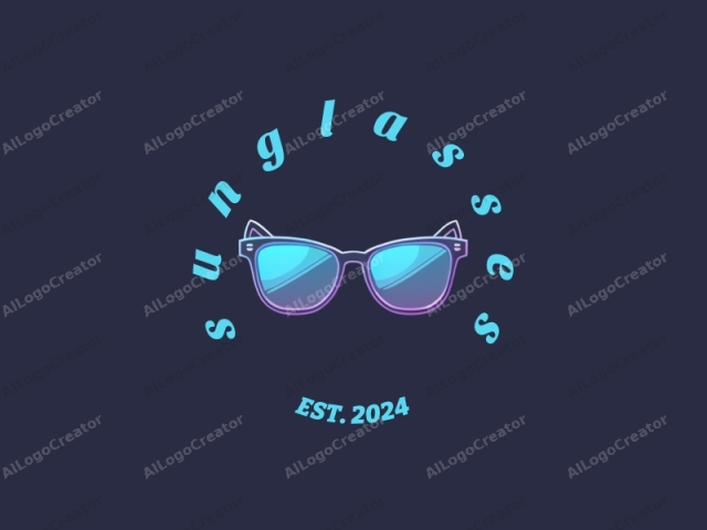 un par de gafas de sol. Esta es una ilustración digital minimalista que presenta un par de gafas de sol estilo aviador sobre un fondo azul marino oscuro. Las gafas se representan con líneas limpias y audaces en un tono azul brillante y vibrante, contrastando fuertemente con el fondo oscuro