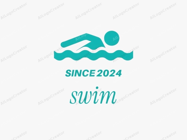 This is a simple, minimalist logo featuring a teal, geometrically-shaped human figure in a swimming pose. The figure is depicted lying on its front with a straight body and extended arms. The head is a solid circle and the arms are straight lines