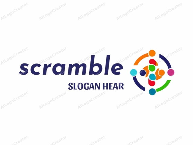 featuring a stylized representation of human interaction. The logo is a circular design composed of five colored circles arranged in a symmetrical pattern. The central circle is orange and is flanked by smaller, equally spaced circles in green, blue, purple, and