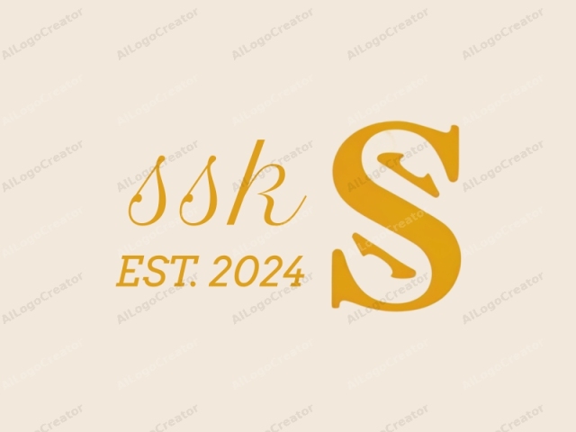 The logo features a single, large, bold, serif letter "S" in a warm, mustard yellow color. The letter "S" is designed with clean, straight lines and sharp angles, giving it a modern and elegant appearance. It stands