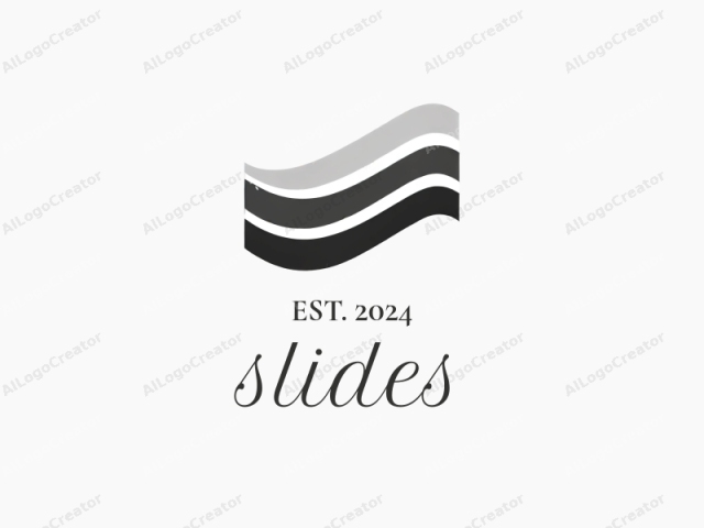 The logo features a simplified, modern design composed of three horizontal, curved lines with varying shades of gray. The top line is lightest, transitioning to darker shades as the lines move downward. Each line is smooth and flowing, creating a sense of