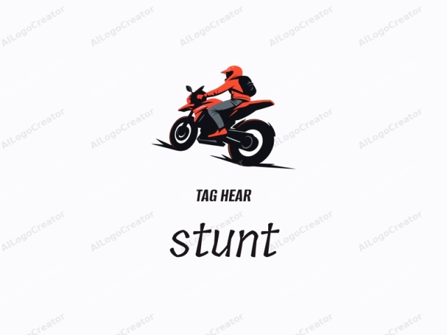 The image is a minimalist, digital illustration of a motorcyclist riding an off-road style bike. The illustration is rendered in a clean, vector art style, with bold, solid colors and stark, sharp lines. The rider is depicted from behind