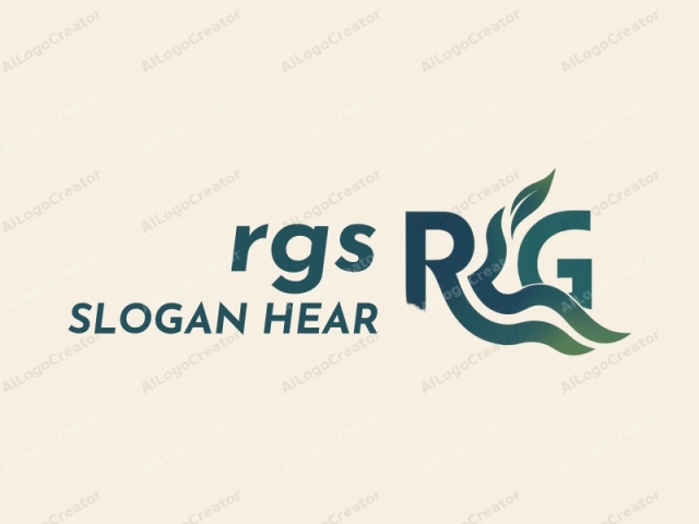 The logo features a minimalist, abstract design with a clean and modern aesthetic. The primary element is a stylized letter "R" in dark teal, positioned centrally. This letter is designed with smooth, fluid curves and is overlaid with a wave