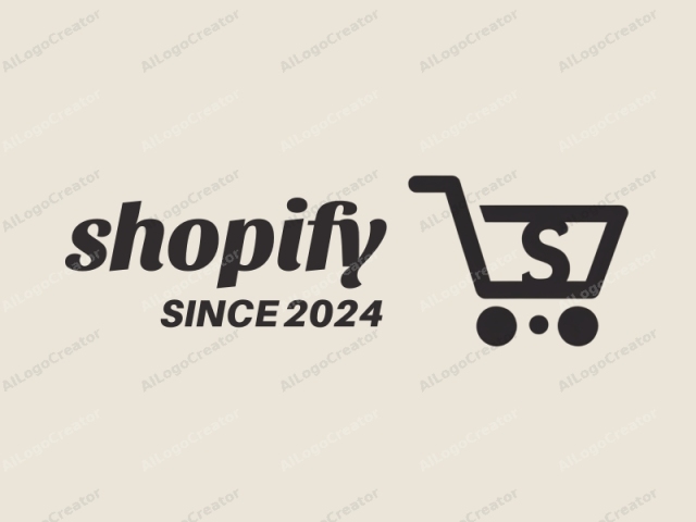 This is a minimalist, black-and-white graphic logo of a shopping cart. The shopping cart is depicted in a clean, modern style with bold, thick lines. The cart is drawn as a simplified outline, with the front of the cart slightly curved