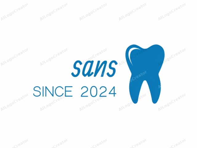 The image is a simplified, flat, blue logo design of a tooth, centered on a white background. The tooth is depicted in a stylized, abstract form, with smooth edges and no intricate details. Its shape resembles the profile view of a