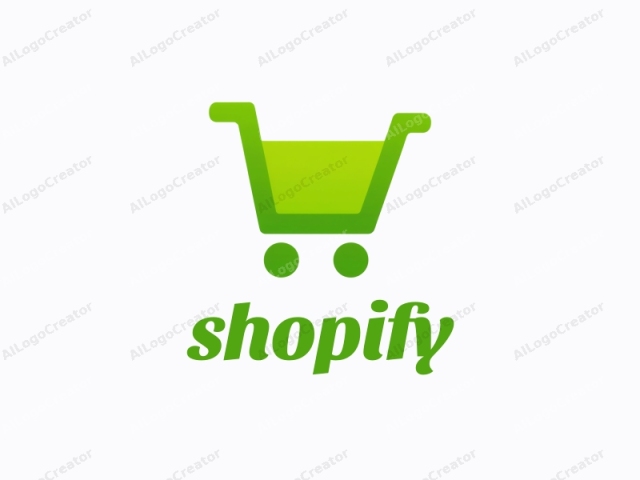 This image is a clean, minimalist logo featuring a green shopping cart against a plain white background. The shopping cart is depicted in a simplified, stylized form with a smooth, rounded edge and a uniform gradient from light to dark green. The front