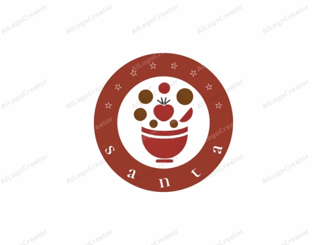 The logo is a minimalist, flat design featuring a stylized bowl filled with various food items. The bowl itself is a solid red color with a rounded shape, centrally positioned. Above the bowl, there are four food icons arranged in a radial pattern