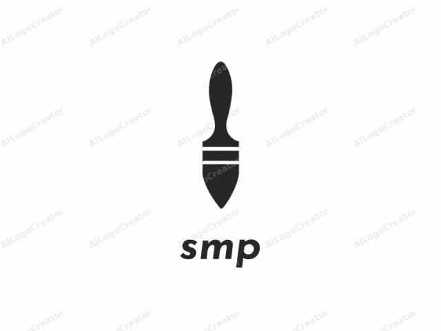 This minimalist logo features a black brush icon with a simple, clean design, set against a stark white background. The brush is depicted in a flat, solid black silhouette, with a pointed, triangular bristle head and a curved, oval-shaped handle