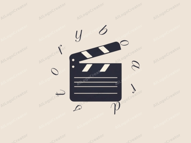 in a minimalistic design. The image features a dark silhouetted icon of a movie clapboard against a pale beige background. The clapboard is depicted in solid black, with clean, straight lines and sharp edges, giving it a crisp and