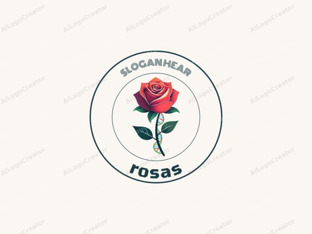 Eine rote Rose mit grünen Blättern vor einem cremefarbenen Hintergrund. Die Rose ist prominent zentriert und steht als Blickfang im Mittelpunkt des Bildes. Ihre Blütenblätter sind detailreich und zeigen einen Gradienteneffekt, der sie leicht dunkler und lebendiger erscheinen lässt.