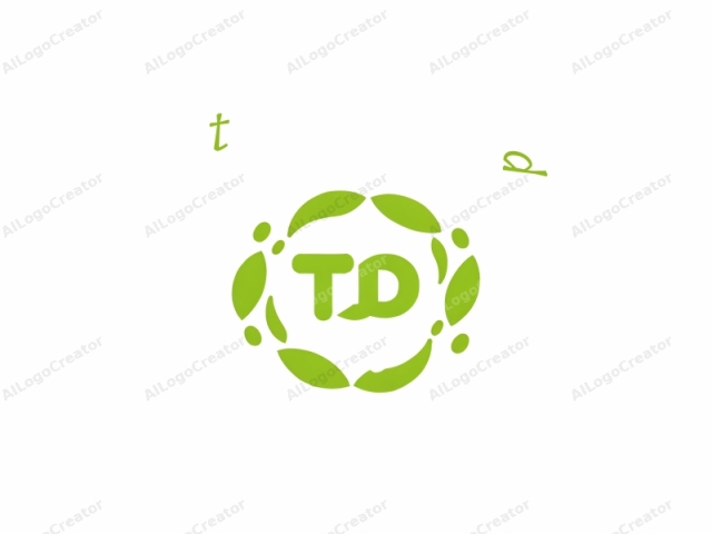 Este es un logo digital que presenta un diseño simple y moderno. El objeto principal es una letra "T" verde posicionada centralmente sobre un fondo blanco. Rodeando la letra "T", hay cuatro formas de hojas verdes dispuestas en una formación circular, cada una