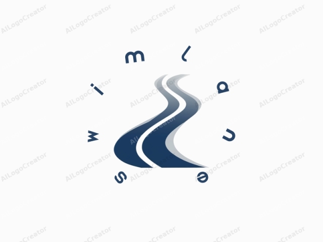 Dieses Logo-Bild zeigt ein stilisiertes, abstraktes Design, das einen sich windenden Pfad oder Strom darstellt. Die Hauptfarbe ist dunkles Marineblau, das die Hauptkurven des Pfades bildet. Der Pfad beginnt auf der linken Seite des Bildes und windet sich nach oben in