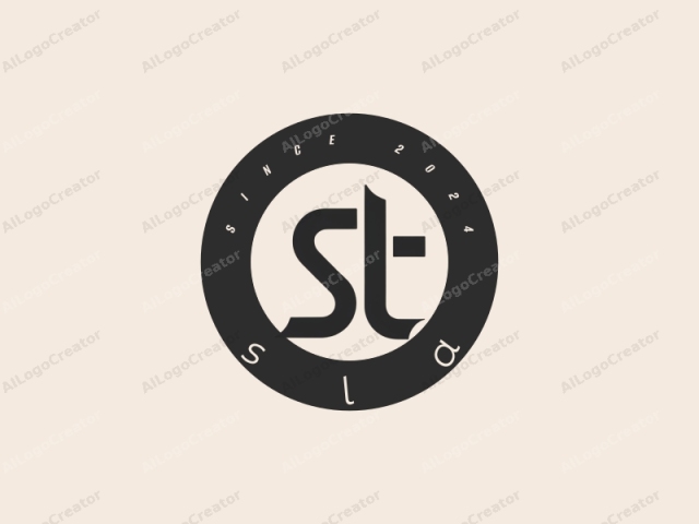 Esta imagen es un logotipo minimalista en blanco y negro que presenta la letra estilizada "S" en una fuente sans-serif moderna y angular. La letra "S" está posicionada centralmente sobre un fondo liso de color beige claro. La forma de la letra "