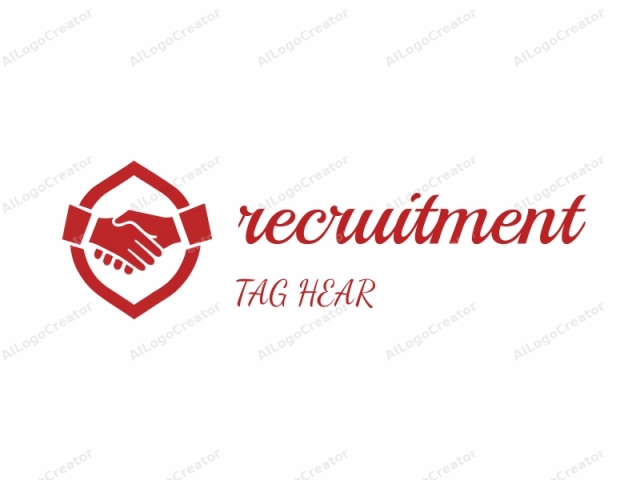 Dies ist ein einfaches, digitales Logo-Design, das einen Händedruck zwischen zwei Händen darstellt. Das gesamte Logo ist in einem kräftigen, einfarbigen Rot auf weißem Hintergrund gezeichnet. Die Hände sind in derselben Farbe dargestellt und in einem minimalistischen Stil gestaltet