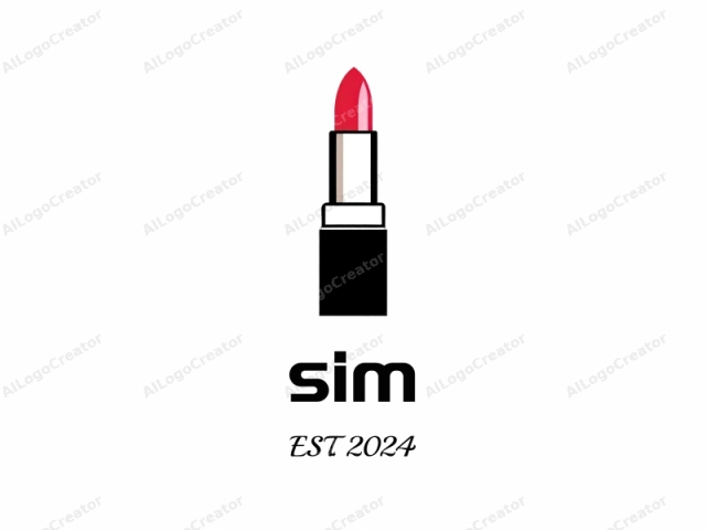 La imagen es un dibujo simple y minimalista de un tubo de lápiz labial sobre un fondo blanco liso. El tubo está representado en blanco y negro, con la parte superior de la tapa del lápiz labial coloreada en un rojo vibrante, que resalta notablemente contra el fondo neutro.